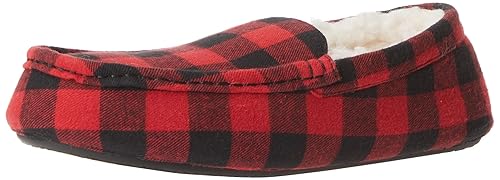 Amazon Essentials Men's Moccasin Slippers, Black Red Buffalo Check, 7