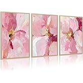 Abstract Floral Wall Art Pink Flower Canvas Pictures Modern Wall Decor Blush Pastel Pink Prints Peony Painting Minimalist Poster Botanical Artwork for Bedroom Living Room 12x16 Inch Unframed set of 3