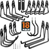 HUPBIPY 18 Pack Garage Hooks Heavy Duty, Wall Mount Ladder Hooks | Storage Organizer With a non-slip coating for Hanging Bicycles Garden Tools Ladders Hoses Ropes and Loose Items(Black)