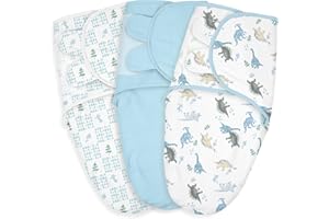 LYRICHOM BABY Baby Swaddle Sacks, 3-Pack Newborn Organic Cotton Swaddle Wrap, Adjustable Swaddling Blankets, Nursery Swaddling Essentials for Newborn 0-3 Months, Infant Shower Items Gift (Dinosaur & Forest)