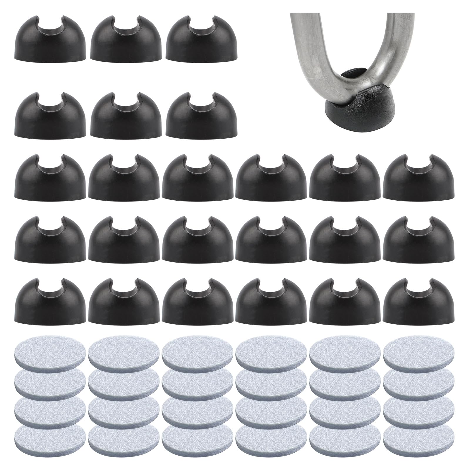 UFURMATE Hairpin Leg Protector Feet, 24Pcs 10mm Plastic Chair Leg Floor Protectors with Felt Pads Non-Slip Round Chair Legs Tips Caps Hairpin Leg Rubber Caps (Black)