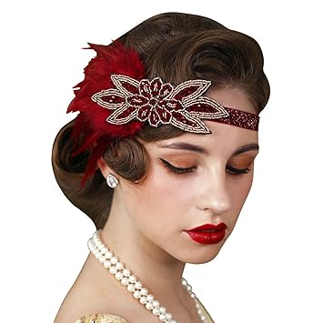 Amazon Com Sweetv Feather Elastic 1920s Headband Vintage Flapper