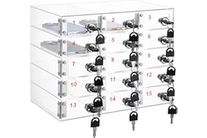 Layhit 15 Slots Cell Phone Locker Box for Classroom Clear Acrylic Cell Phone Storage Cabinet Bin with Door Locks for Classroom School Students Office Factory Employees