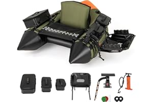 GYMAX Fishing Float Tube, Inflatable Belly Boat with Fish Finder Holder, Rod Rack, Fish Ruler, Manual Pump & Detachable Storage Boxes, Portable Backpack Float Tubes for Adults
