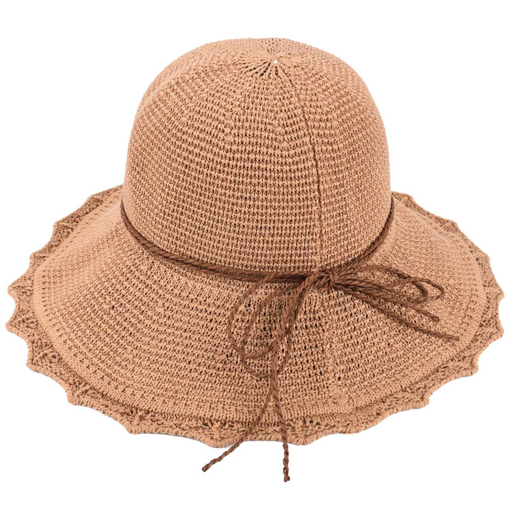 VBIGER Capeline de Paille Femme Chapeau de Soleil Pliable à Bord Large Fille Casquette Visière Anti-UV pour Plage Voyage Vacances