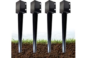 ARIFARO Fence Post Anchor 24 inch Ground Spike Heavy Duty Metal Black Powder Coated Fence Stakes Post, 4x4 inch(3.5 x3.5 inch Inner) Pack of 4