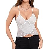 RTQRTQ Women Lace Stretch Camisole Sexy Mesh See Through Tank Top Lingerie S-XXL