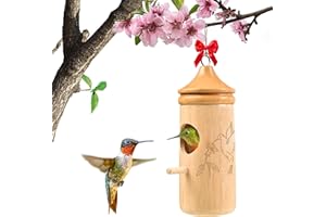 JULKTLLI Hummingbird House, Solid Wood Hummingbird Houses for Outside-Exquisitely Handcrafted Birdhouse with Ribbon and String Hanging Kit, Durable Garden Decor, Perfect Gardening Gift(Style-G, 1 Pack)