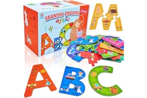 EDUMAETRIX Bilingual Spanish English Alphabet ABC Puzzle Jigsaw for Toddlers, Age 5+, Montessori Preschool Kindergarten ABC Sight Words Letter Puzzle 27 Letters Double-Sided with Gift Box