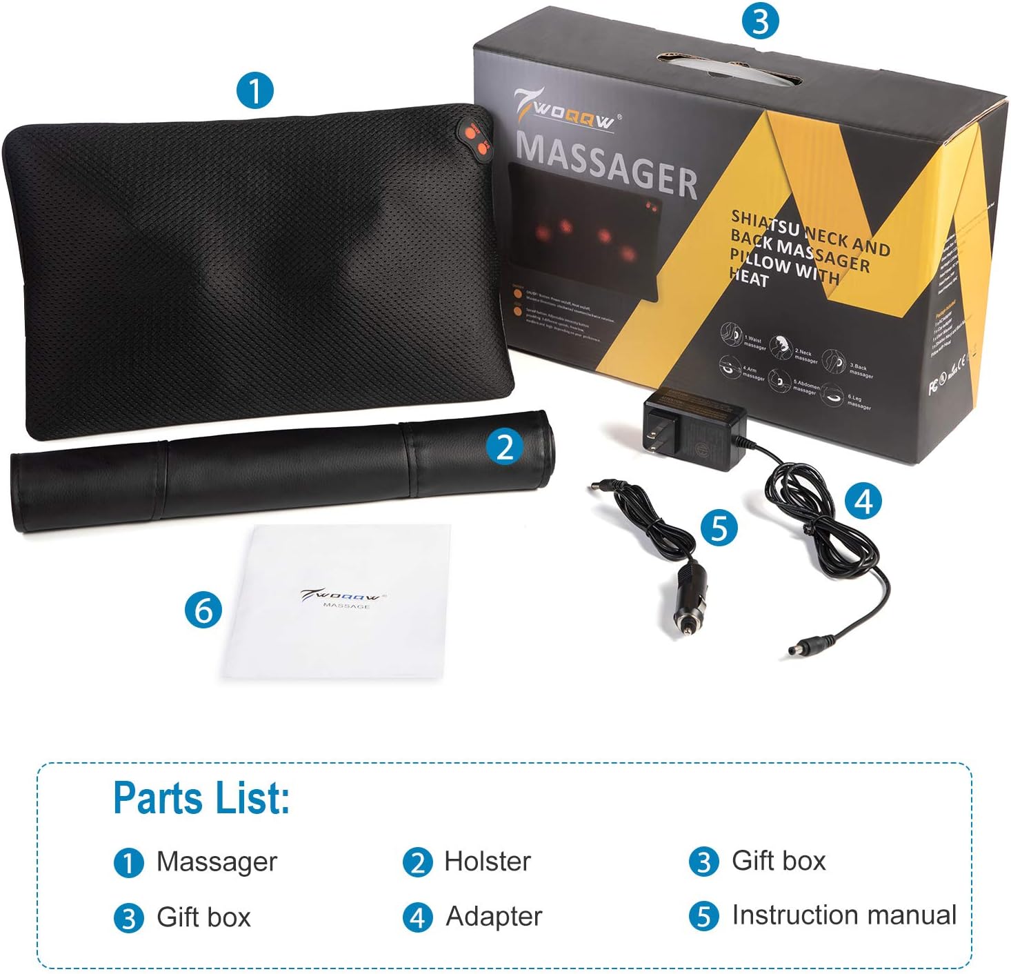 WOQQW Back Massager, Massagers for Neck and Back with Heat, Electric Back Massages Pillow for Back, Deep Tissue Kneading Massager for Shoulder, Lower Back, Leg, Foot, Muscle Pain Relief: Home & Kitchen