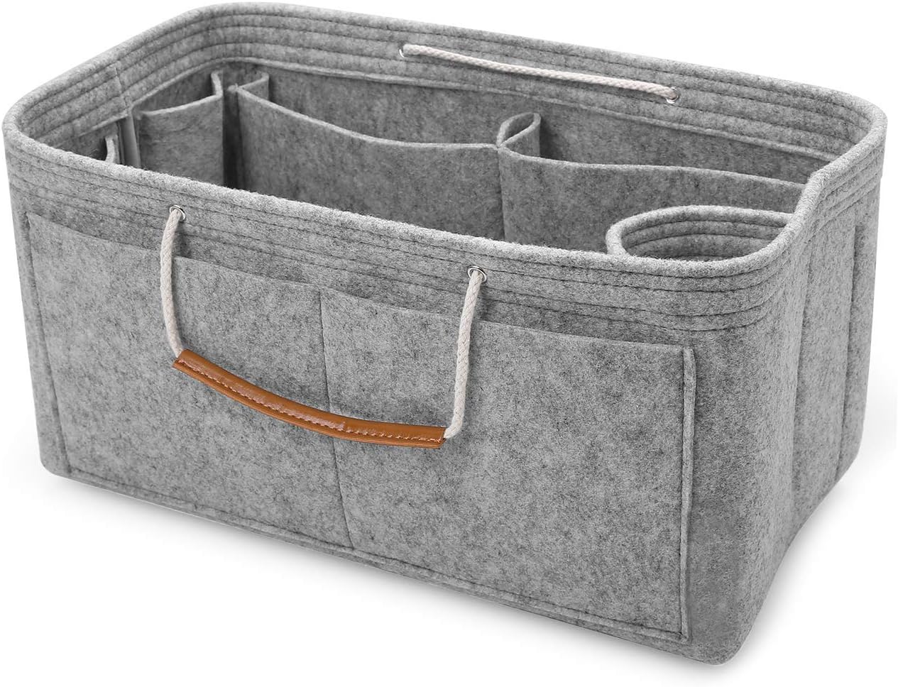NOTAGNOTAG Felt Handbag Organiser, Multi-Pocekt Bag Organiser Insert Tote Organiser with Double Handles (M, Grey)
