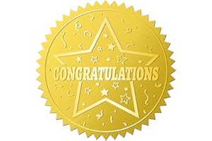 CRASPIRE 408Pcs Congratulations Gold Foil Embossed Stickers 2" Star Self Adhesive Envelopes Embossing Seals Round Labels for 