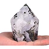VIZYTOU Moss Agate Stone Tower Obelisk Large Healing Crystal Rock Point Wand Reiki Healing Meditation Stone 1.1-1.7 LBS