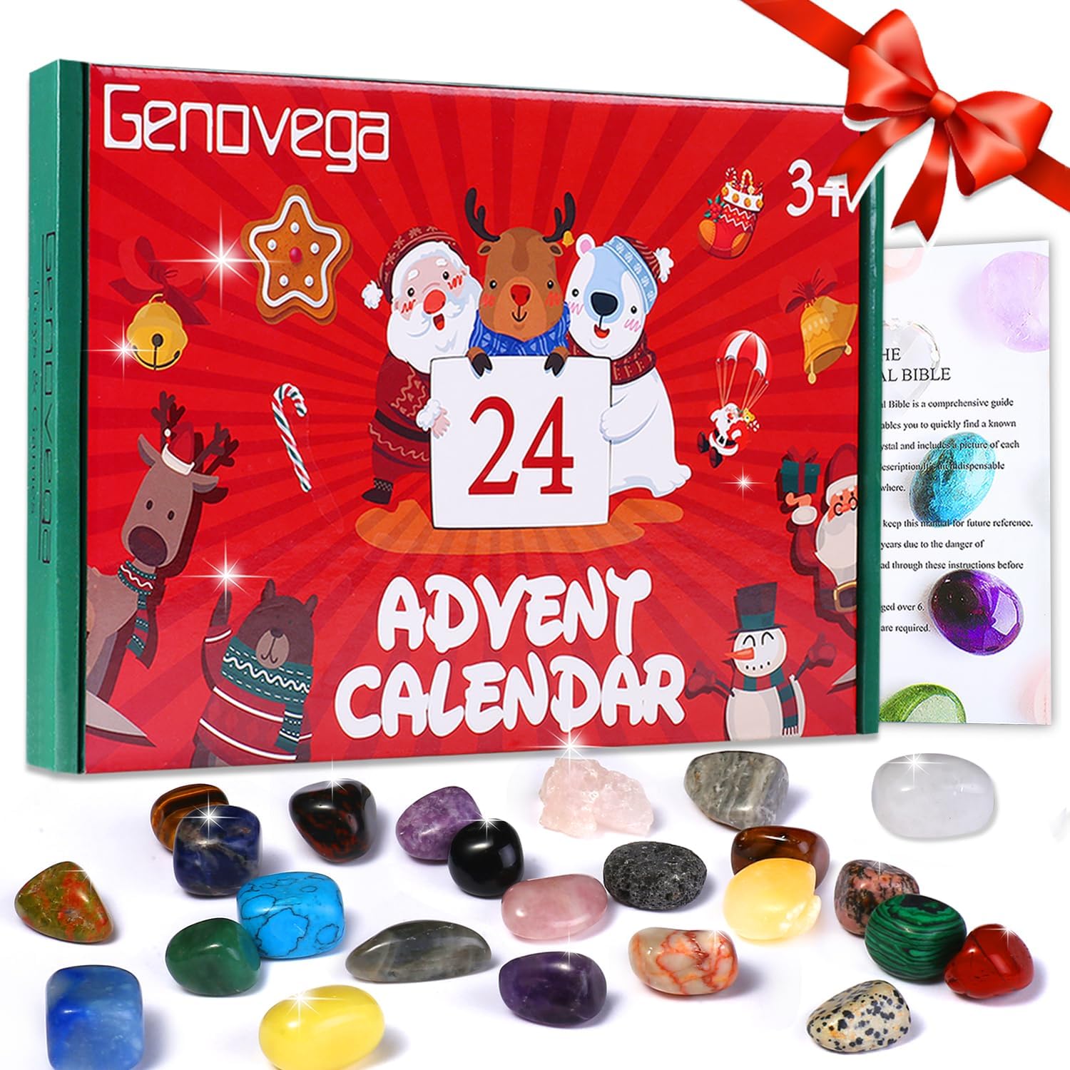 Advent Calendars - Crystals Christmas Advent Calendar 2023, Countdown Natural Gems Gifts Box for 3 4 5 6 7 8 9 10 11 Years old Girls Kids, Minerals Gemstones Crystal Rocks Collection Toys Kit, Geodes Quartz Rock Ore Set