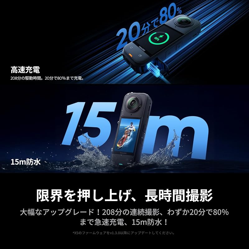 X5 - 8K 360° Actionkamera, Unterwasserkamera, Sportkamera für wenig Licht, Unsichtbarer Selfie-Stick-Effekt, austauschbare Linse, 3 h Akku, mit Stabilisierung (Generalüberholt)