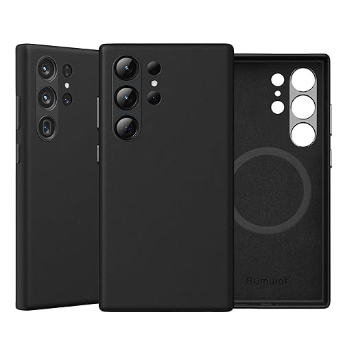 Rumwot Genuine Leather Case for Samsung Galaxy S24 Ultra - Full Grain Leather, Compatible with MagSafe and Wireless Charging, Metal Buttons Camera Bezel, Drop and Scratch Resistant (Black)