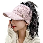 Epsion Knit Beanie Hat for Women High Bun Ponytail Skull Cap Stretch Winter Chunky Warm Visor Brim Crochet Hats