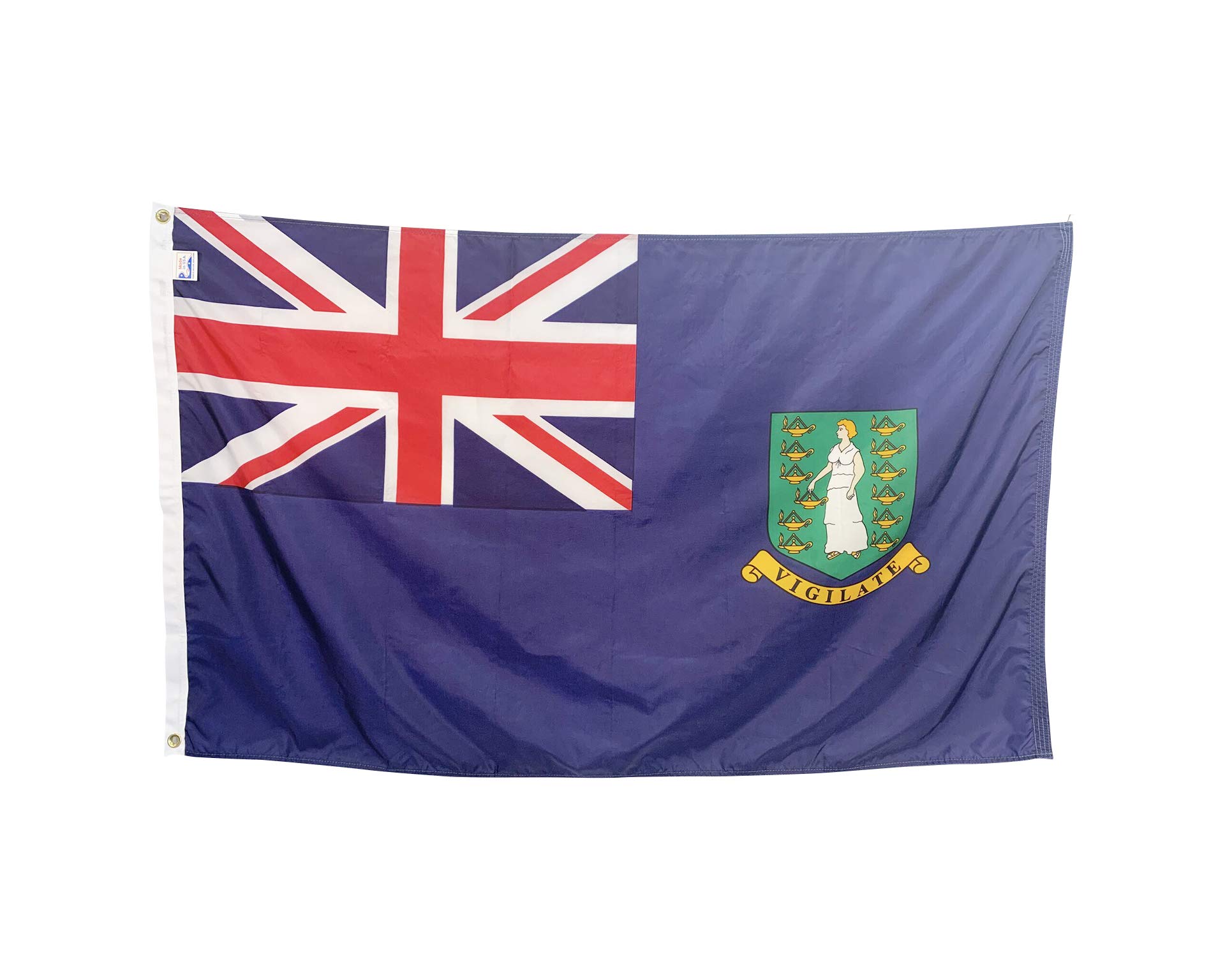 Photo 1 of 12x18" British Virgin Islands Boat Flag, Durable and Fade Resistant All Weather Nylon, With Canvas Header and Brass Grommets, 4 Rows of Fly End Stitching, Made in USA