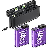 Osmo Action 5 Pro Battery, 2 Pack Extreme Batteries and Charger Compatible with DJI Osmo Action 6/Action 5 Pro/Action 4/Actio