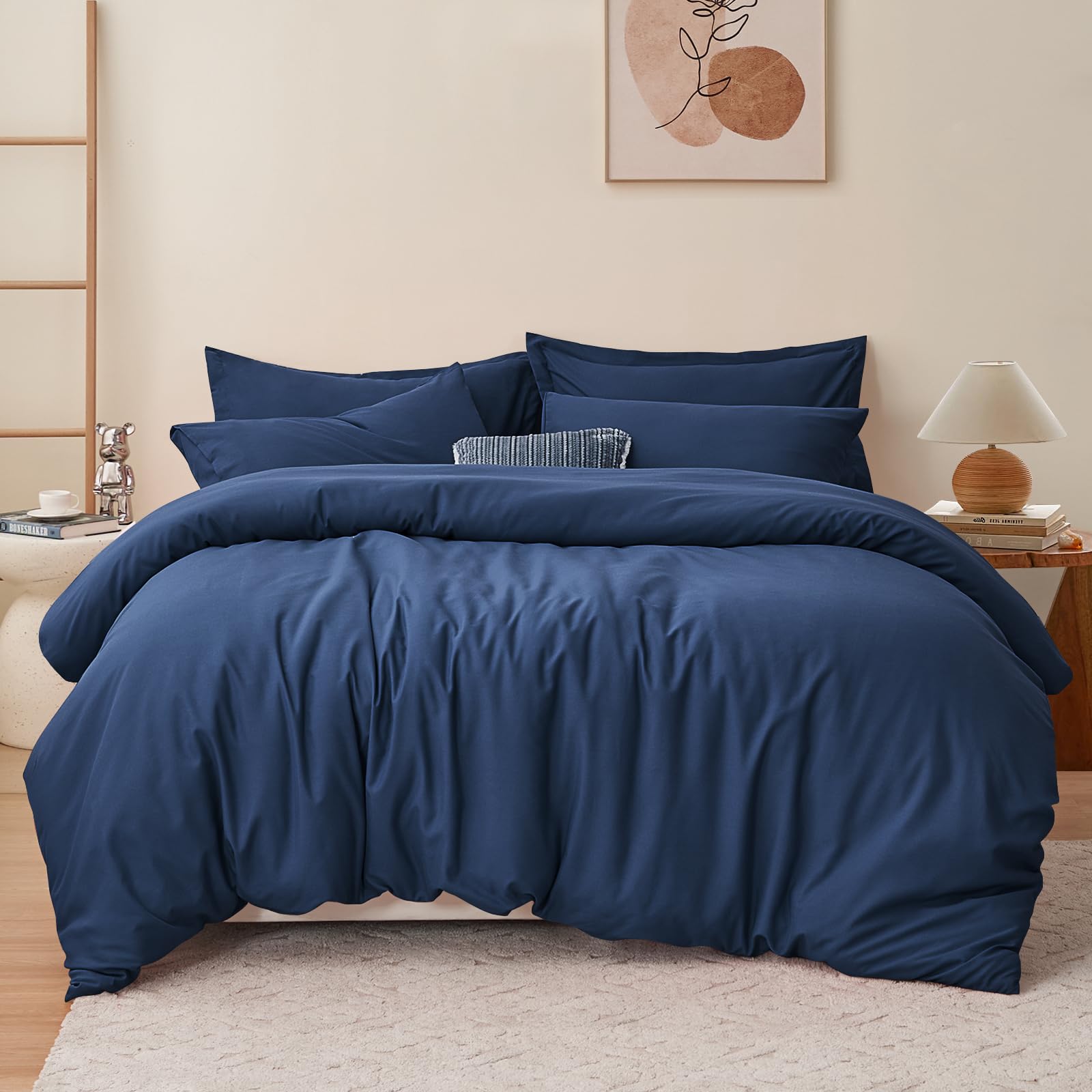 RUIKASI Navy Double Duvet Set Bedding Set - Blue Duvet Cover Double Bed Set with Zip, Soft Brushed Microfibre Duvet Cover Set Quilt Cover with 2 Pillowcases โ image 1