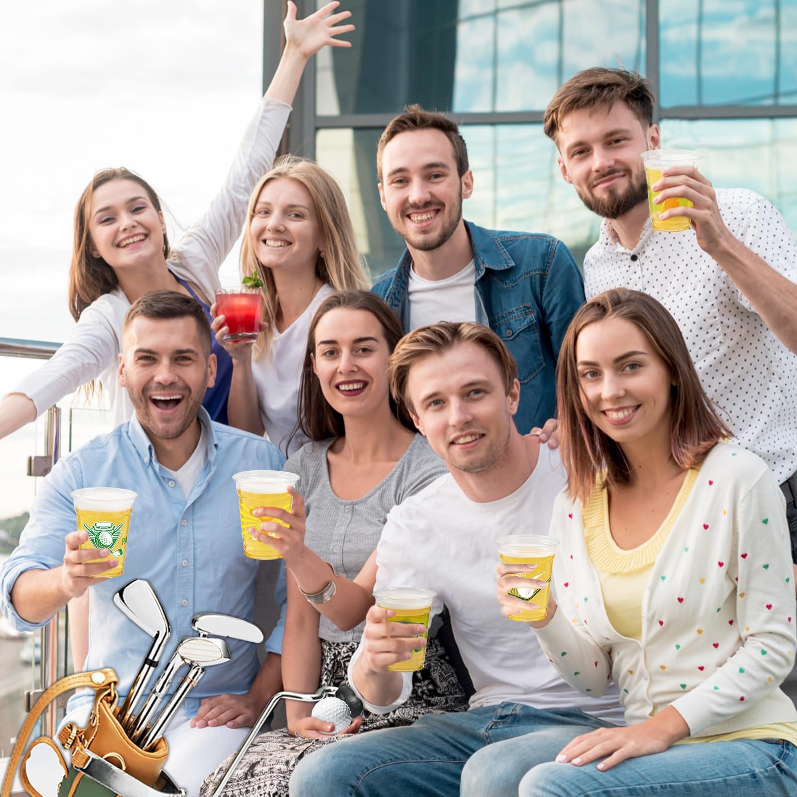 50 Pack Golf Ball Party Cups - 12oz Clear Plastic Drinking Cups, Green Disposable Masters Golf Birthday Bachelor Party Decorations Supplies