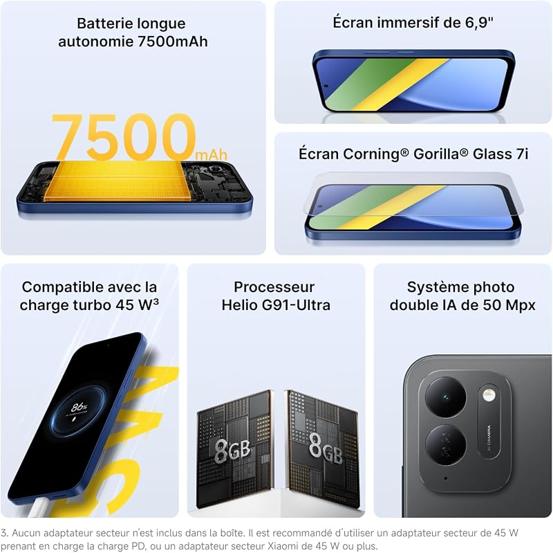POCO C95 Pro, Smartphone 8+256 Go, Bleu, Batterie 7 500 mAh, Charge 45 W