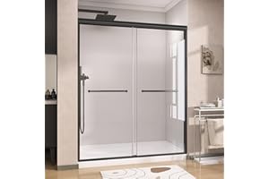 GETPRO Shower Door 56-60 in. W x 72 in. H Semi-Frameless Double Sliding Shower Doors, Bypass Glass Door for Walk-in Shower with 5/16 inch Tempered Glass Matte Black