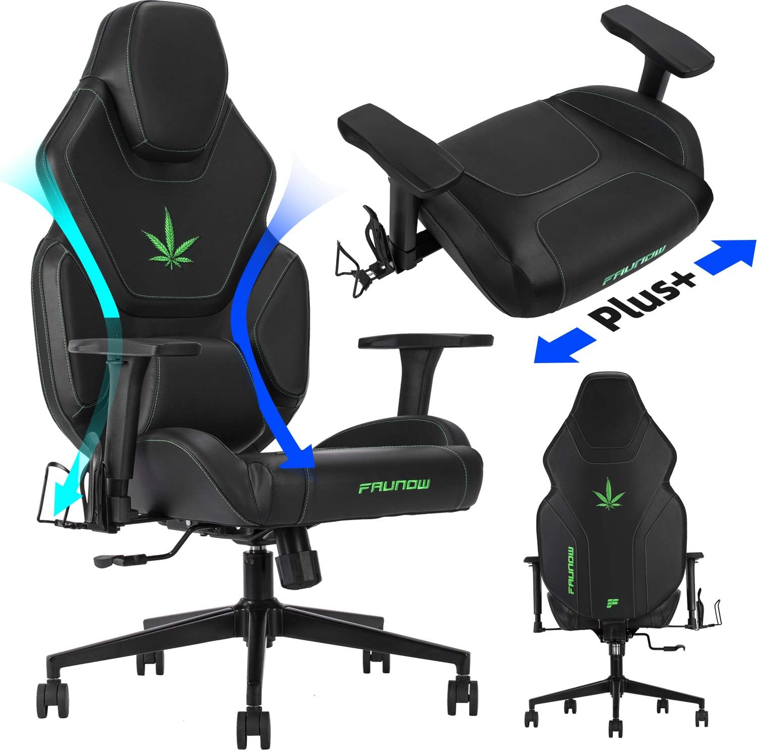 FAUNOW High Back PU Leather Adjustable Swivel Rolling Massage Chair E-Sports Racing Style Reclining Office Chairs with Headrest and Lumbar Support Big-Tall Ergonomic Computer Gaming Chair for Adults