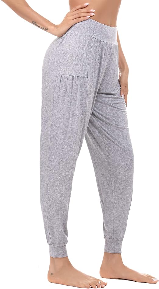 Akalnny Pantalones de Yoga Algodón Mujer Ancho con Cintura Alta