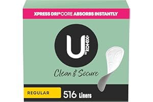 U by Kotex Clean & Secure Panty Liners, Light Absorbency, Regular Length, 516 Count (4 Packs of 129) (Packaging May Vary)