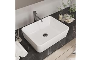 MIJIC 19"X15" Bathroom Vessel Sink Rectangular Above Counter White Porcelain Ceramic Modern Vanity Sink Rectangle Art Basin