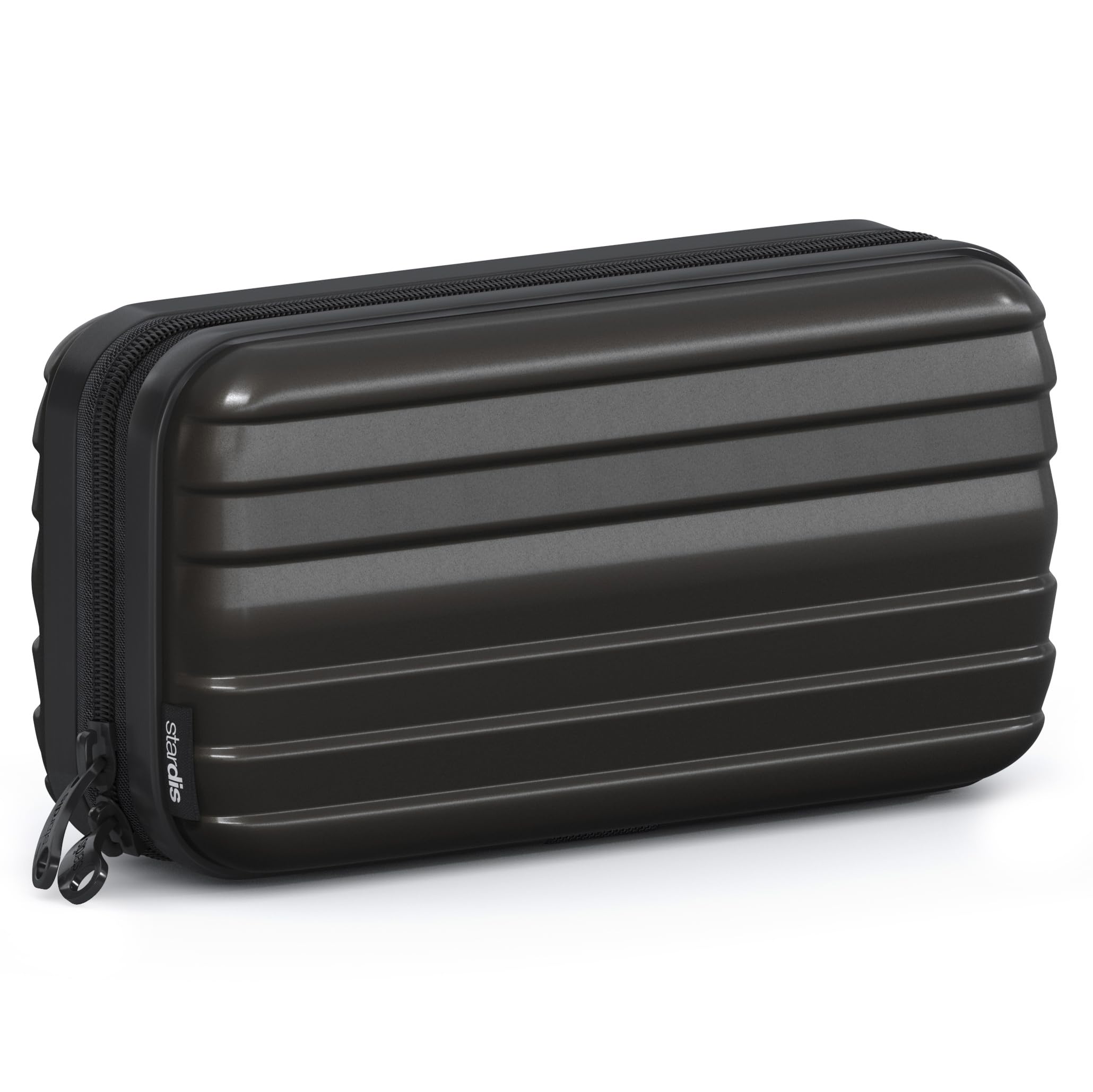 stardis Cosmetic Bag Hard Shell Toiletry Bag Hard Case Women Men Toiletry Bag in Suitcase Shape Flight Beauty Case Waterproof Mini Suitcase Look Wash Bag for Women, Men, Children, deep black, Toiletry