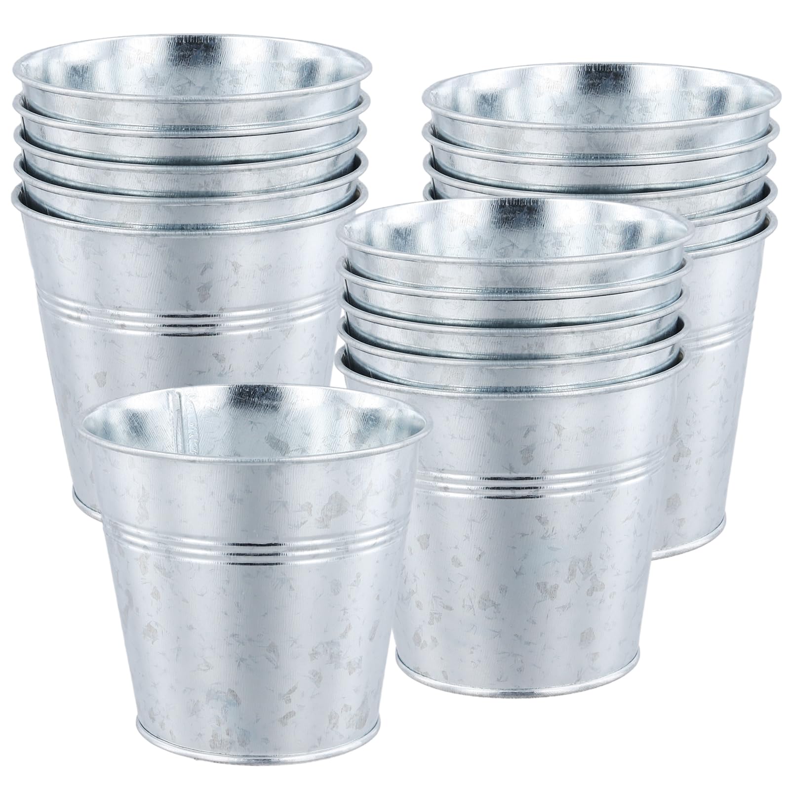 MUKLEI 16 PCS 11cm Galvanised Small Metal Buckets, 4 Inch Mini Tin Buckets, Round Pail for Plants, Candy, Flower