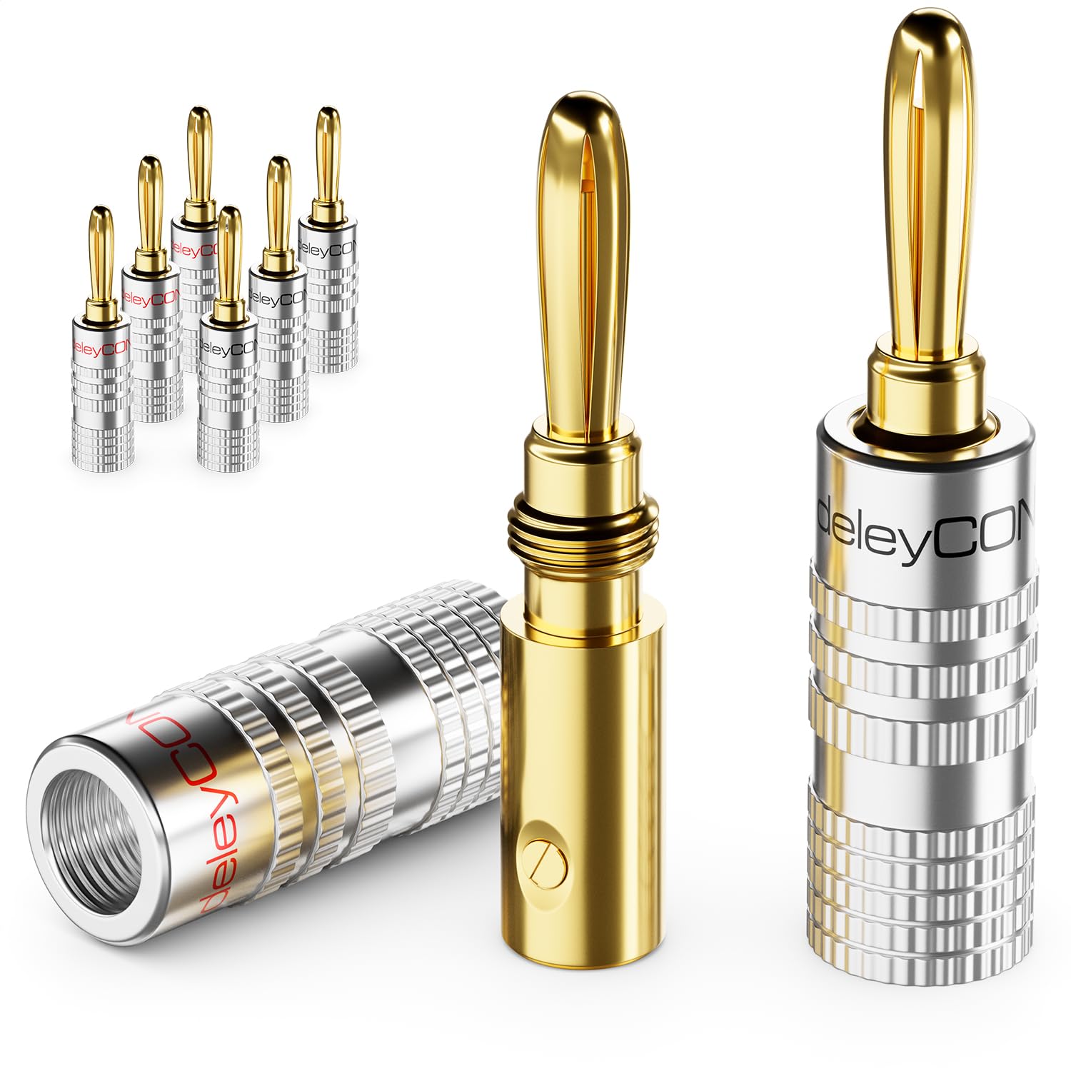 deleyCON 8x Banana Connectors Set Gold-Plated Screwable for Speaker Cables from 0.75mm - 4mm & e.g. HiFi Receivers
