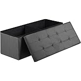 SUPER DEAL 43 Inches Folding Storage Ottoman Bench, Foot Rest with Divider Foam Padded Seat Large Storage Chest Long Box for Living Room Bedroom Entryway, 660 lbs Capacity, Light Grey