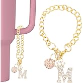 PATIKIL Initial Disco Ball Charm Keychain for Cup Holder, Bling Crown Letter Diamond Glitter Keychain Accessories