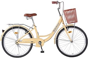 CYCLIST SAWYER Hybrid Bikes for Women, 24/26 inch Adult Bicycles Lightweight Hi-Ten Steel Frame Road Bike Single Speed with Rear Rack and Basket, Commuter City Bike, Comfort Lady Bicycle, Vintage Adult Bike