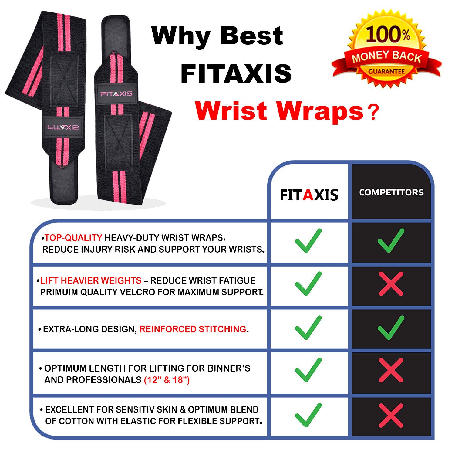Wrist Wraps premium cotton strength Elastic 12\