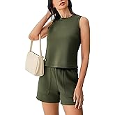 AFITNE Women’s 2 Piece Sets Summer Lounge Matching Outfits Sleeveless Tank Crop Tops and Shorts Tracksuit Sweatsuits
