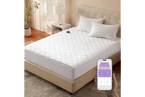 Bwarm WiFi Heated Mattress Pad Queen Size, Bed Warmer with 9 Heat Settings, 1-12 Hours Auto Off Deep Pocket, Machine Washable, Diamond Quilted White Queen 60" x 80"