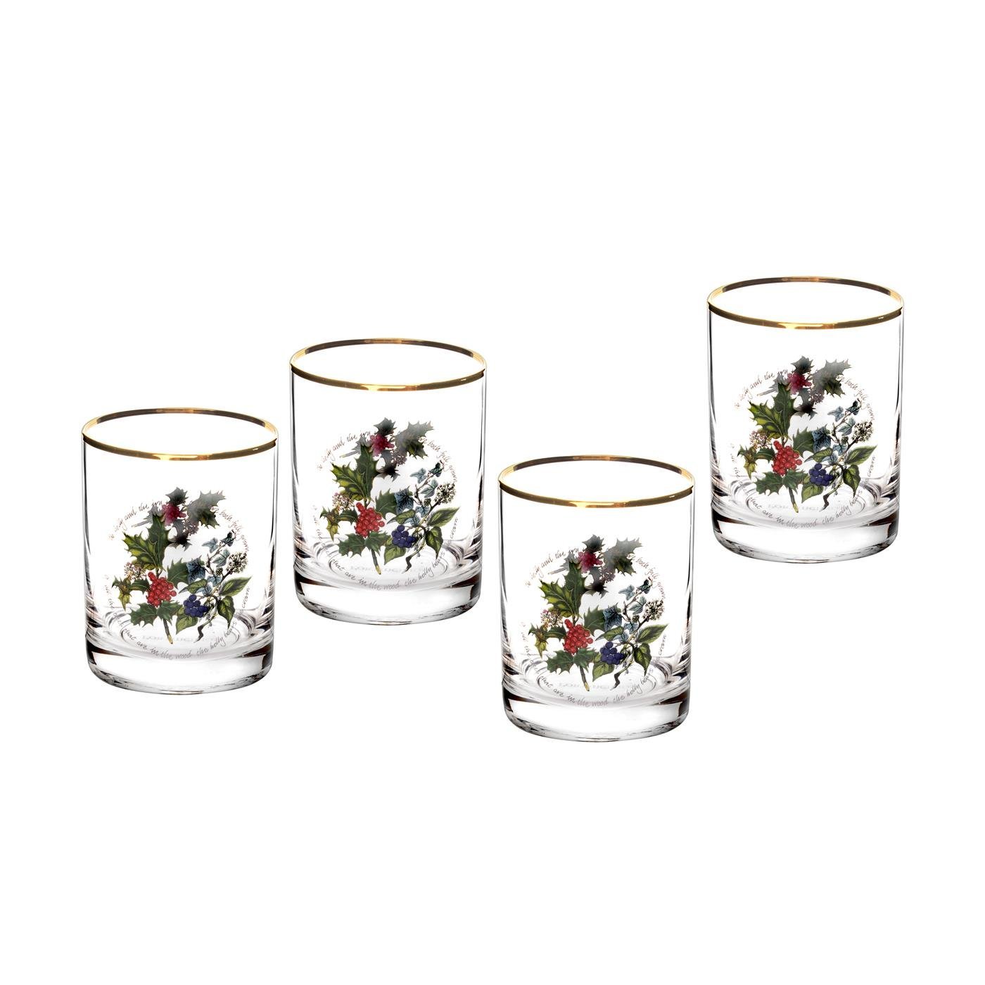 Portmeirion The Holly & Ivy DOF Glass, Multi-Colour, Set of 4