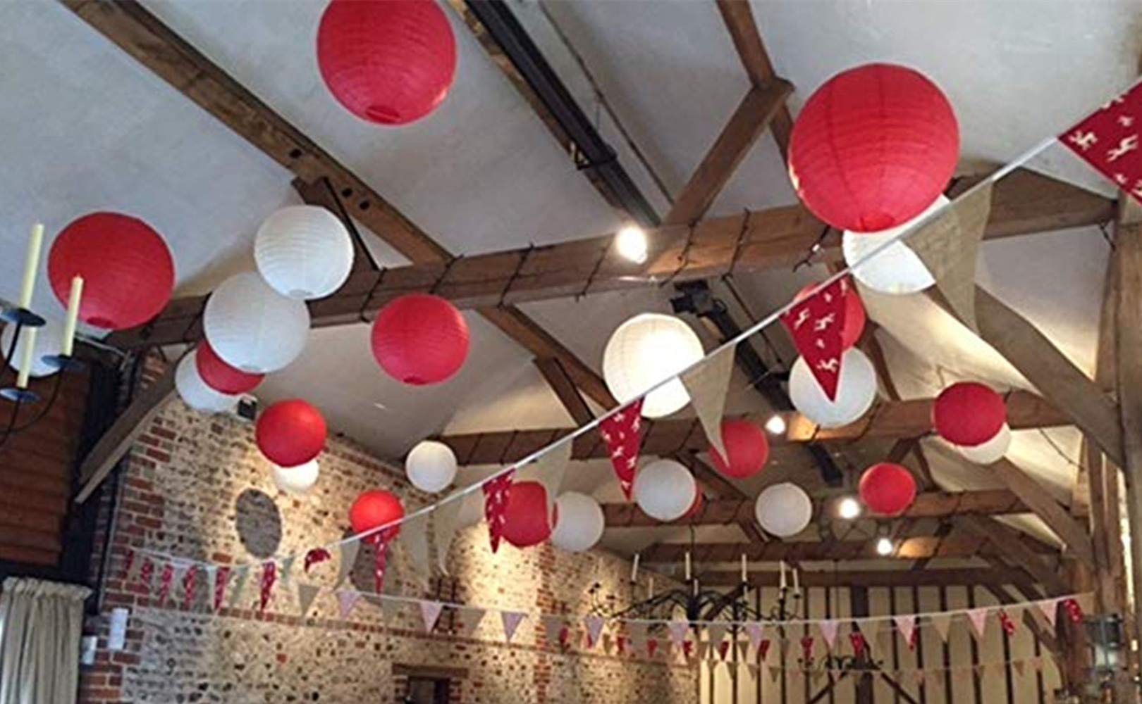 "A Liittle Tree" Mixed Size New Round Paper Lanterns Lamp Shade Wedding Birthday Party Events (White & Red, 12(4 x 8" + 4 x 10" + 4 x 12"))