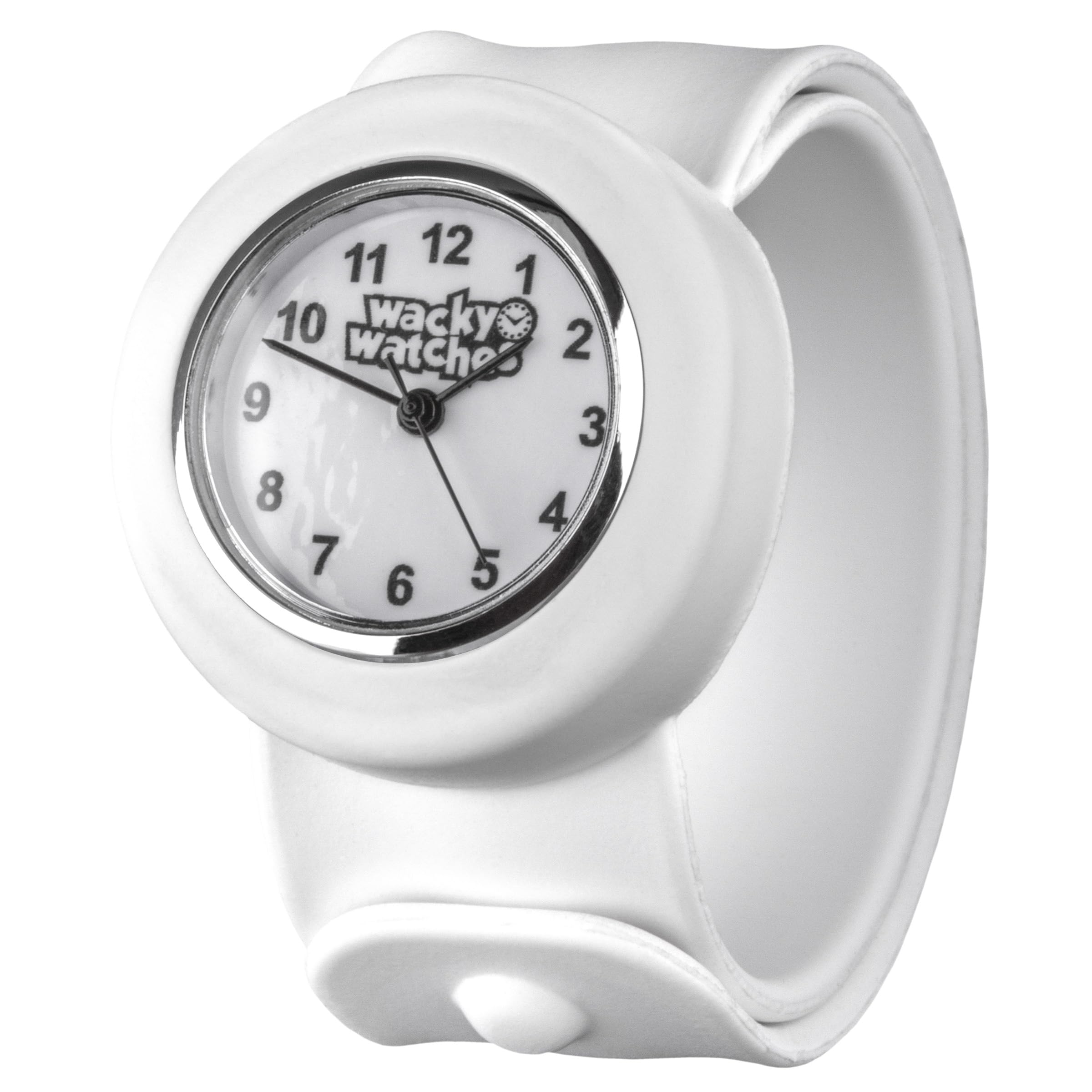 Wacky Watches White Colour Popwatch Slapwatch Fast Fit Kids Childrens Silicone Watch Band Learn to Tell The Time Unisex Instant Fit Any Size
