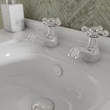 VeeBath Traditional Basin Pillar Taps - Polished Chrome Brass, G1/2 BSP Inlet, view 2