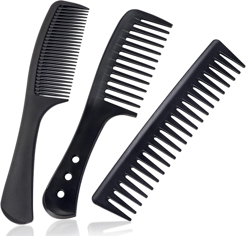 Sularpek 3 Pc Wide Tooth Carbon Fiber Hair Comb Set Anti-Static