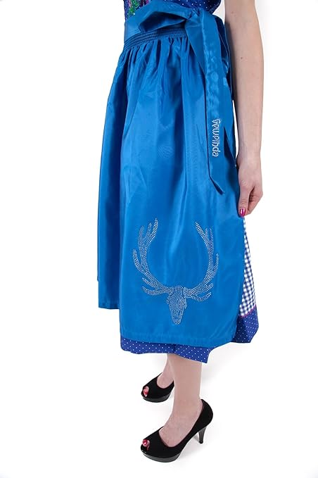 weltdertracht Dirndlschürze Trachtenschürze blau Midi mit Swarovski veredelt Original GEWEIHDA