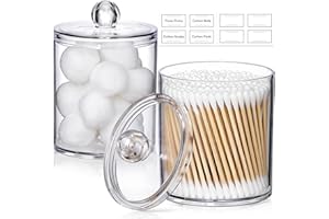 2 Pack Acrylic Qtip Holder Dispenser for Cotton Swabs, Balls, Pads, Floss Picks- Small Clear Plastic Canister Apothecary Jar 