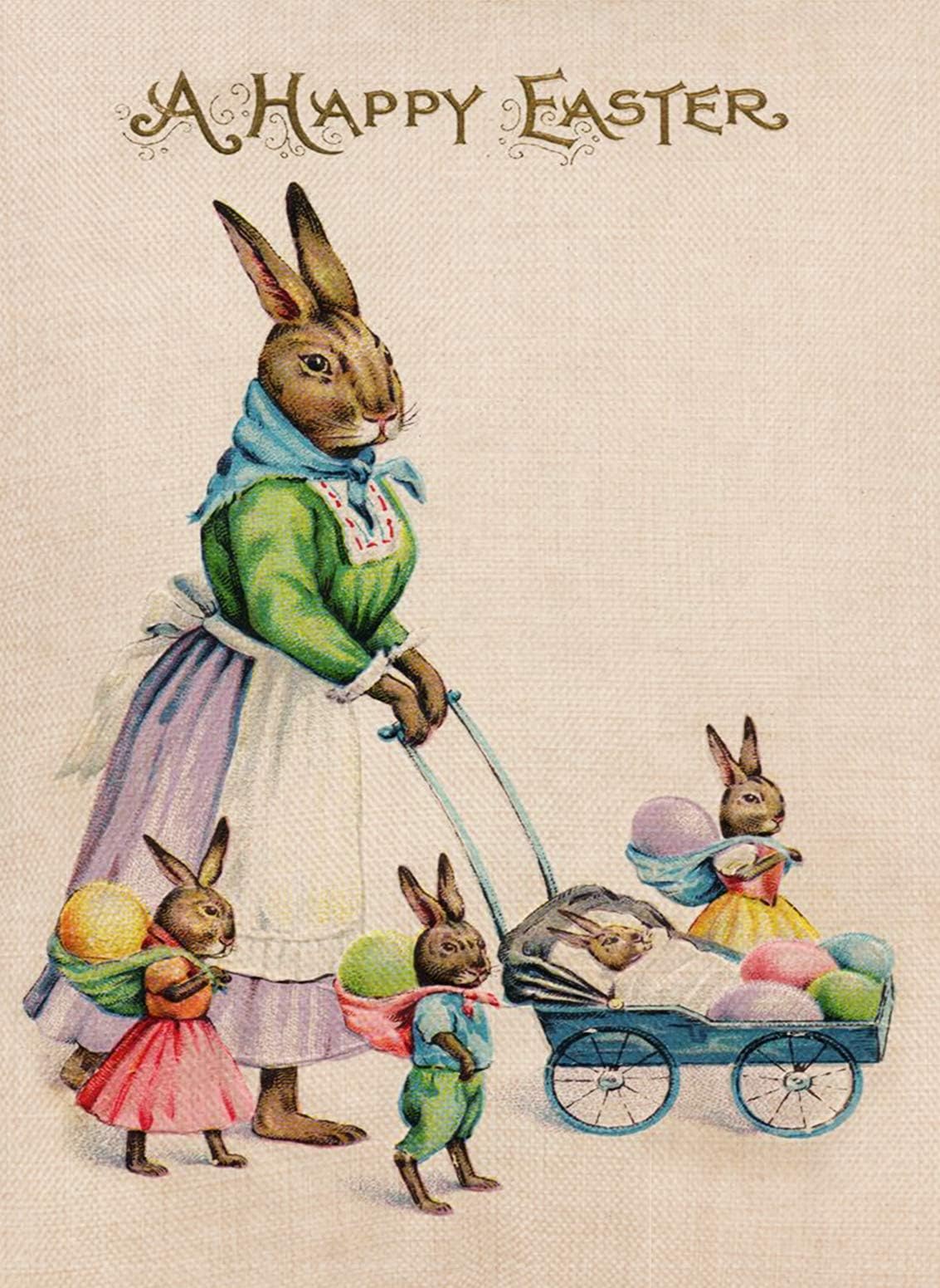 Selmad Home Decorative Happy Easter Bunny Eggs Small Garden Flag Antique Double Sided, Welcome Quote Burlap Vintage House Yard Decoration, Outside Seasonal Outdoor Décor Flag 12.5 x 18 Spring Summer
