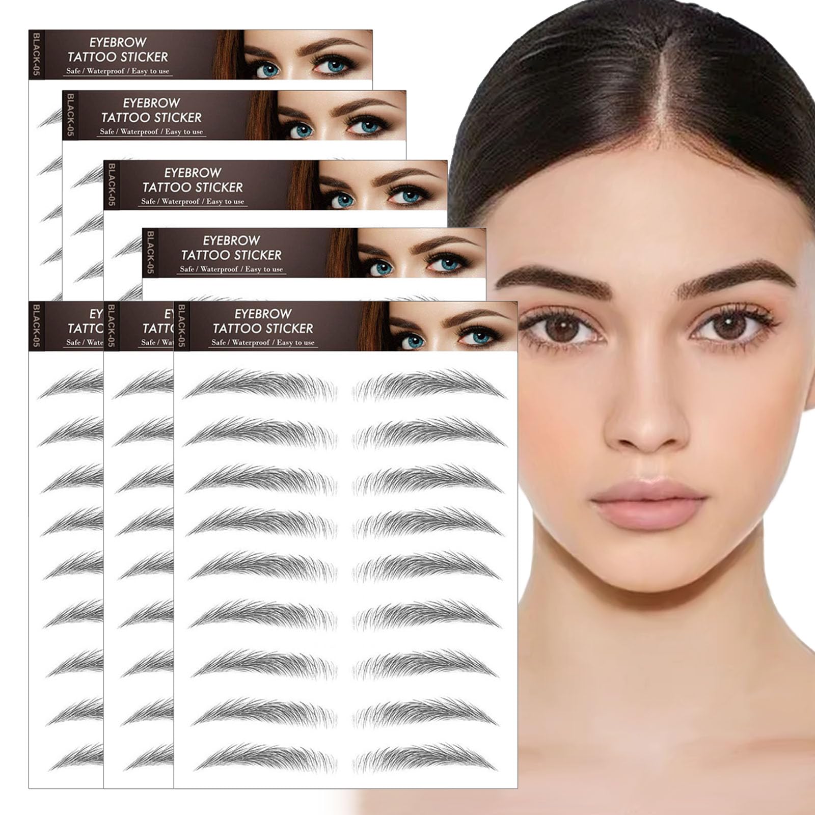 AWAVM 7Sheets/77Pairs 4D Hair-Like Eyebrow Tattoo Stickers Waterproof Natural Fake Eyebrow Stickers,Long Lasting Grooming Shaping Perfect for Women and Girls (Black-05)