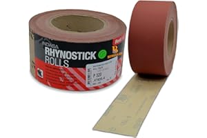 Indasa 2.75" PSA Sandpaper Roll - 27 Yard Rhynostick Long 320-Grit Continuous Roll, Self-Adhesive Stickyback Sand Paper for Woodworking, Automotive, Metal (Aluminum Oxide Plus Lubricant)
